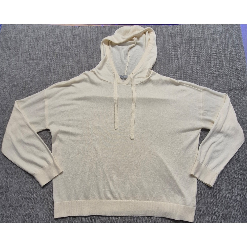 Luxury Cashmere Blend women's cream pullover hoodie sweater XXL drawstrings